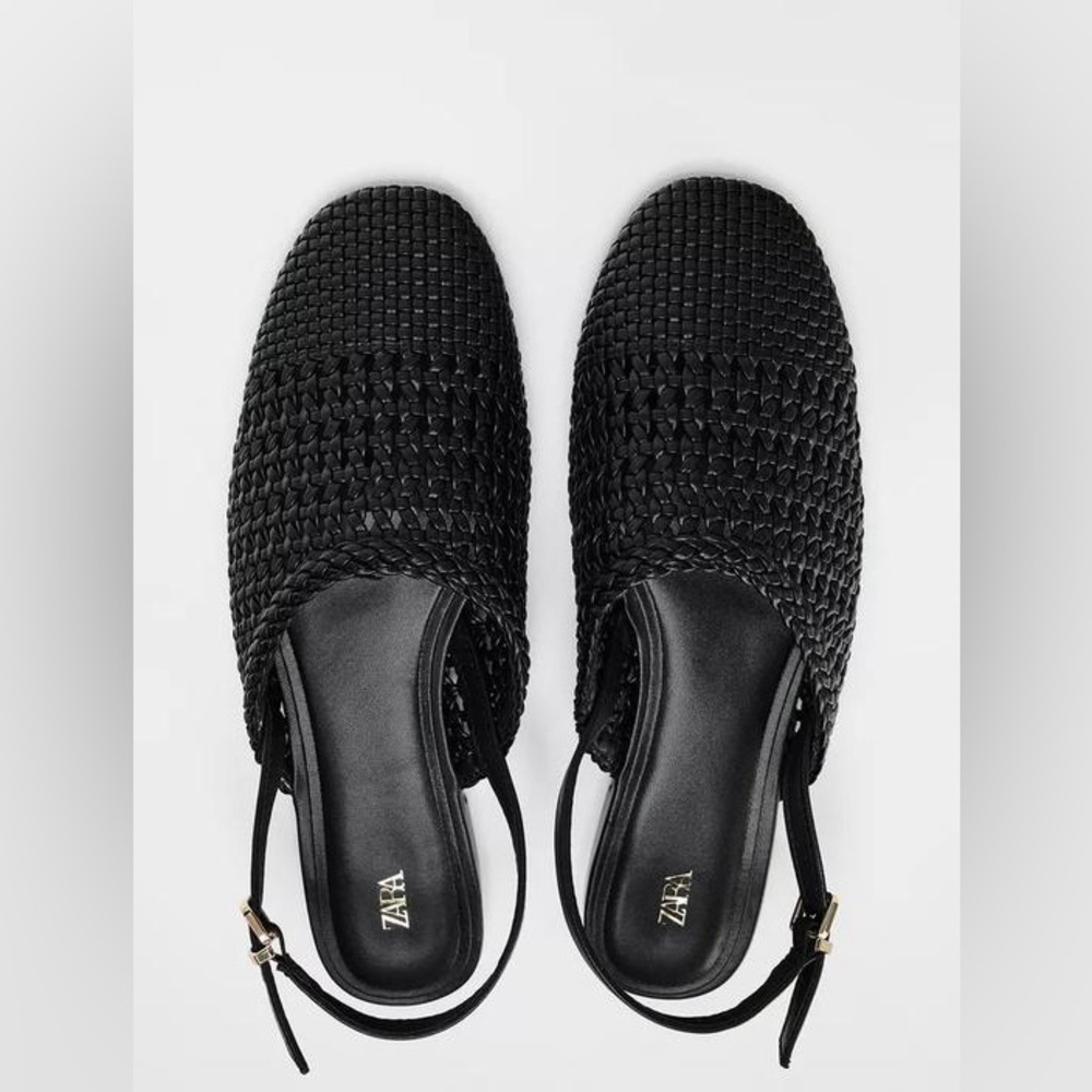 ZARA Woven Slingback Flats 9 Black NWT